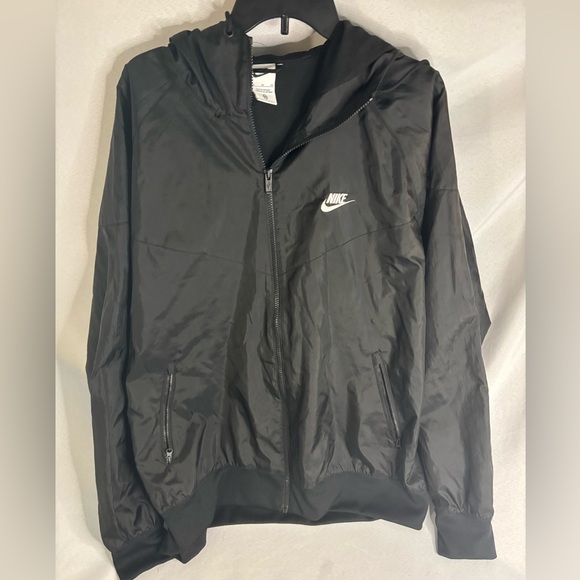 Nike Black Windbreaker Hooded Jacket with Swoosh - Picture 1 of 4